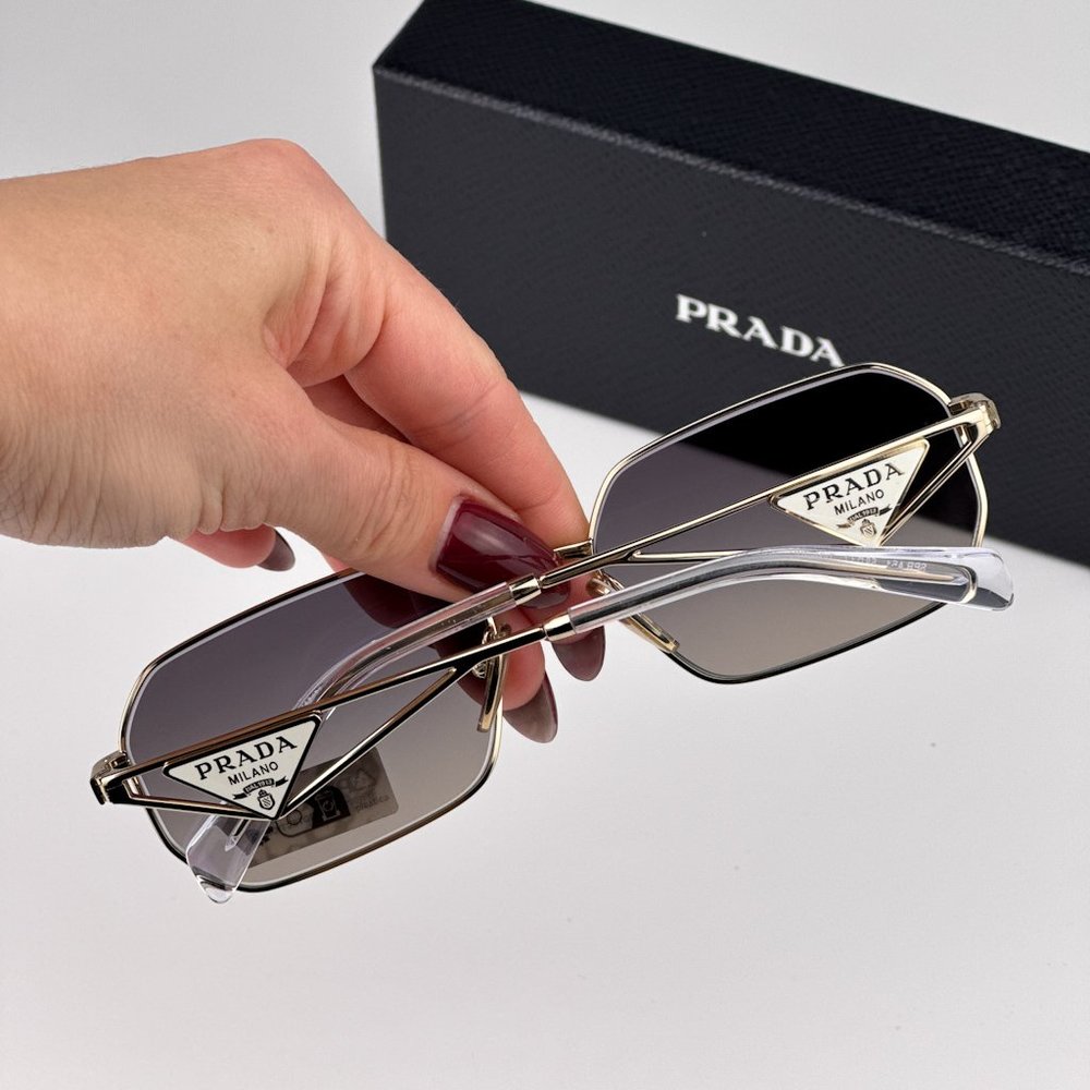 Prada PRA51S ZVN30C Sunglasses Pale Gold Gradient Blue Mirror Geometric Unisex - Picture 6 of 15